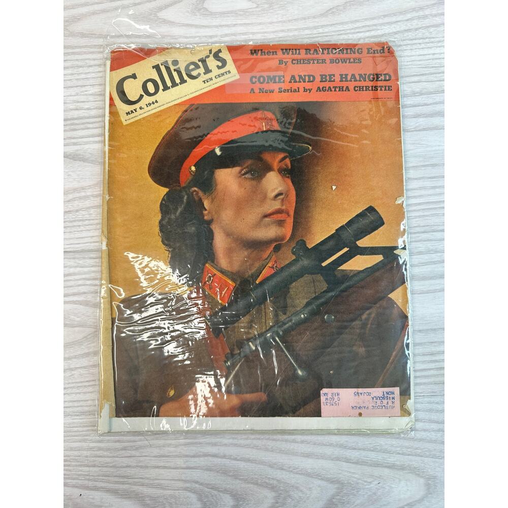 VTG Collier’s Magazine May 6 1944 WWII Woman Rifle Cover Agatha Christie Story